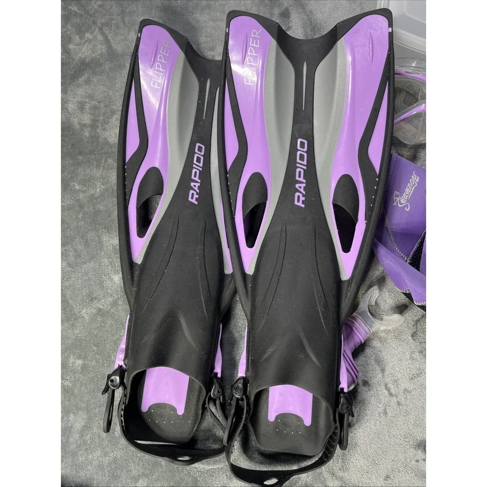 Rapido Boutique Bundle Flipper XL 9-11 Underwater Light Socks Travel Bag Snorkel